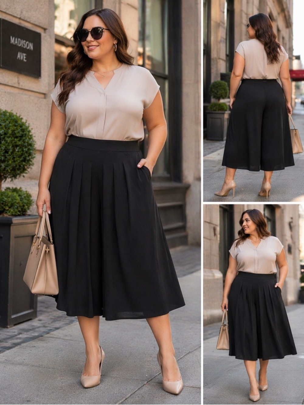 RUBY RD. PETITE Women’s Black Pullon Pleated Flowy Wide Leg Capri Pants XLP